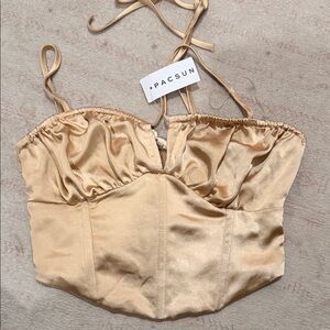 PacSun Champagne Satin Corset Crop Top